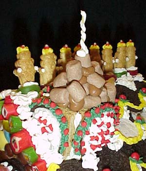 Here's a closeup of the famous chimney. It was constructed from a leftover gingerbread roof piece.