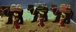 Here's a close up of the camels and wise men.