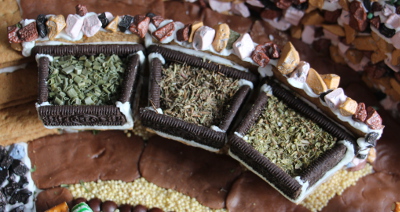 Made of pretzels and graham crackers, oreo sticks, and real herbs.
