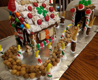Sabrina made Anderson's first house, along with a yummy cereal path for Trent to eat!